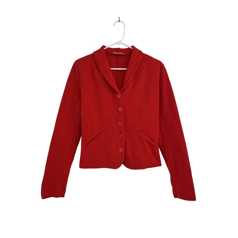 Vintage Agnès b. Paris Women’s Red Minimalist Textured Shawl Collar Jacket Small